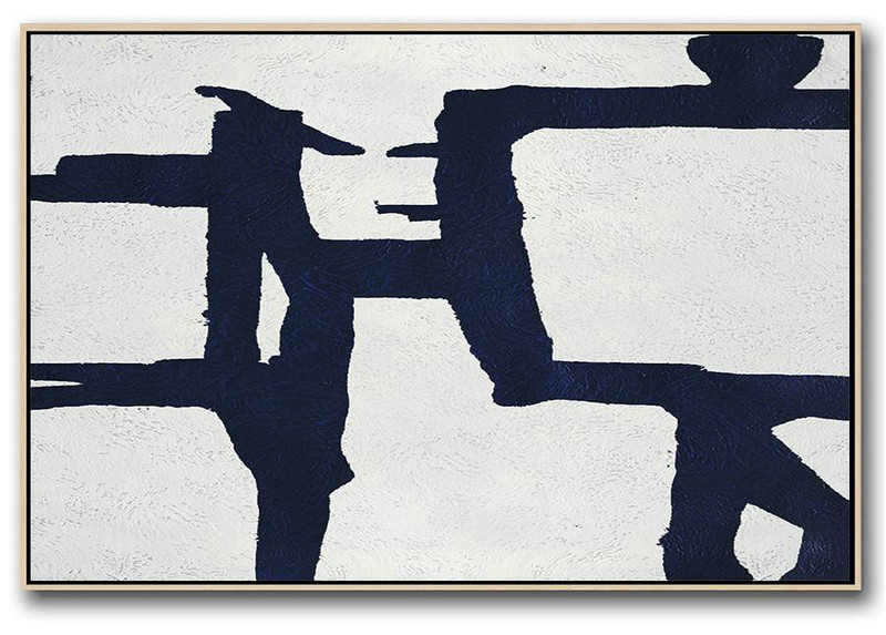 Abstract Art On Canvas, Modern Art,Horizontal Abstract Painting Navy Blue Minimalist Painting On Canvas,Large Contemporary Painting